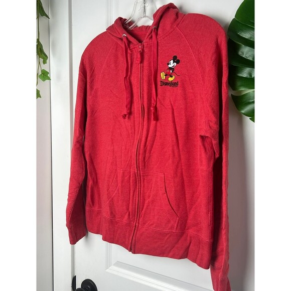 Disney Parks Mickey Mouse Embroidered Front Coral Zip Up Hoodie Sweater size med - Picture 2 of 5